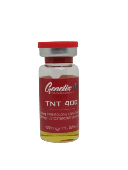 TNT 400 vial by Genetix Pharma featuring a blend of Trenbolone Enanthate and Testosterone Enanthate