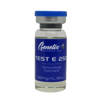 Testosterone Enanthate 250mg/ml vial from Genetix Pharma, ideal for bulking and strength cycles.