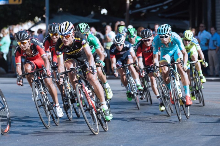 Group of road cyclists racing