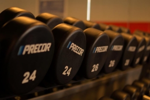 Row of dumbbells on a gym rack