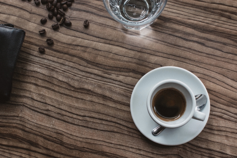 Espresso cup on a wooden table