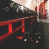 Long rack of dumbbells in a gym