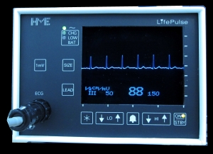 Patient heart monitor showing heart rate