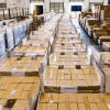Rows of parcels in a shipping warehouse