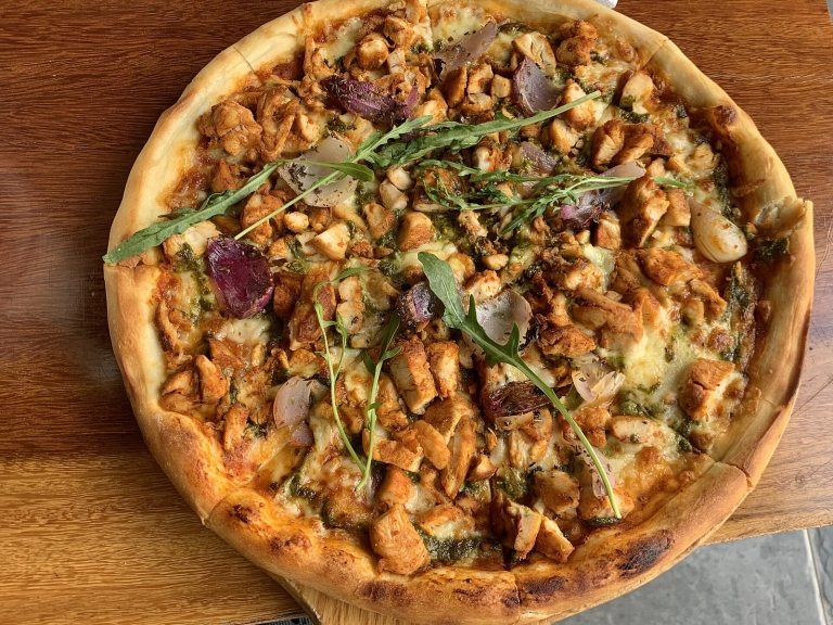 High-Protein Chicken Pizza on a Greek Yogurt Crust
