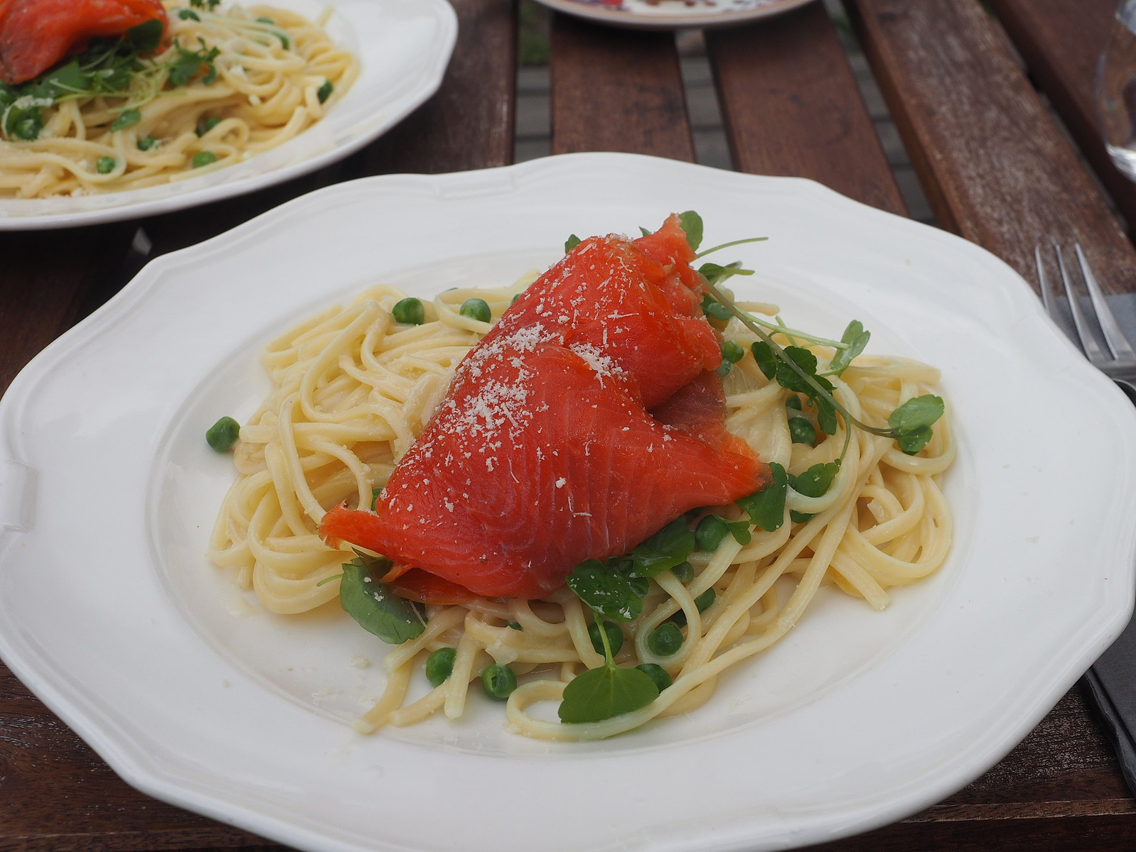 Salmon Pesto Pasta with Peas