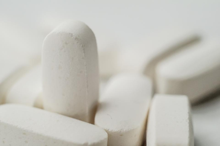 White medicine tablets close up